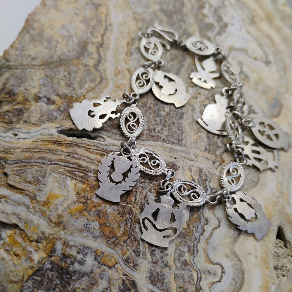Vtg Malaya Malaysia Military Symbol Charm Bracelet Sterling Silver 11.3g 7" - Picture 7 of 9